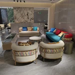 Creamy White & Teal Gradient Velvet Sofa Set with Monogram Jacquard Craftsmanship, Roller Armrests & Gold Stainless Steel Accents